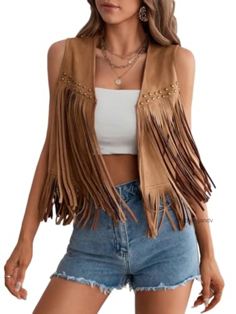 Faux Suede Fringe Vest Open Front Sleeveless Western Cowgirl Concert Outfit